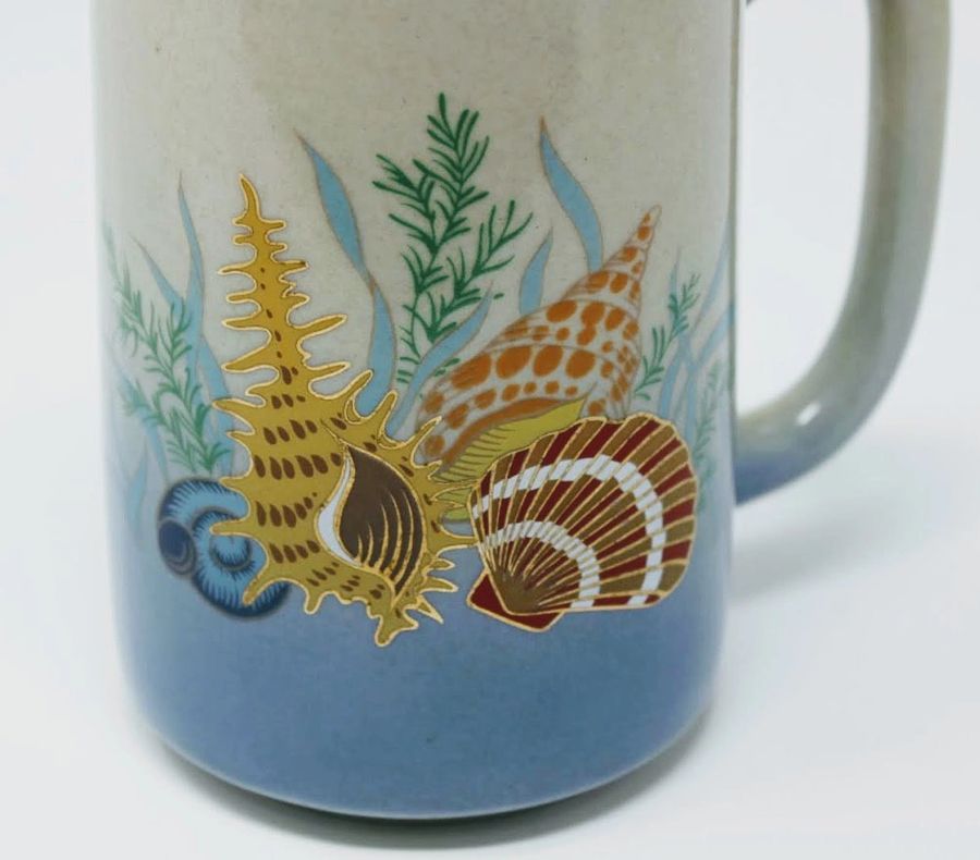 Vintage Otagiri Embossed Seashells Handled Mug Bowl