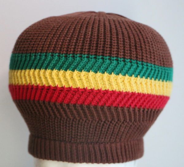 Happy 2B Nappy Brown with Red Gold & Green Knit Tam