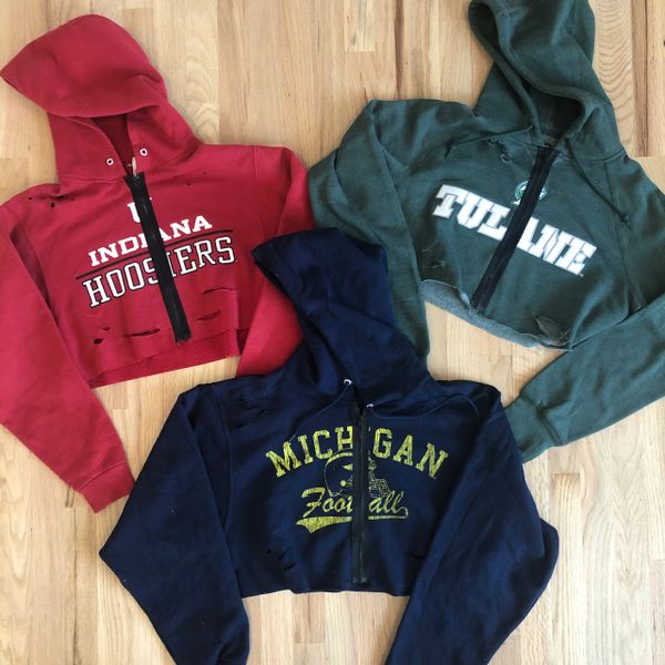 Sweatshirt College Cropped Zip Up Hoodie