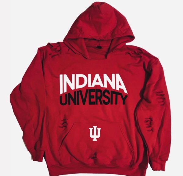 Sweatshirt- College Arched Font Logo Distressed Hoodie | CABINS & QUADS ...