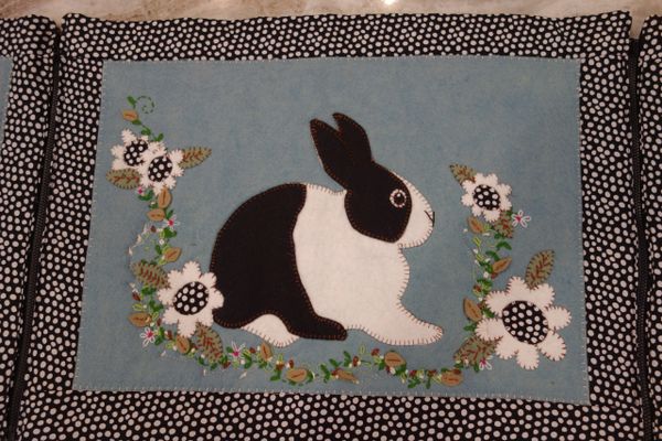 #248 Dutches , black and white rabbits zip apart tablerunner / placemats pattern