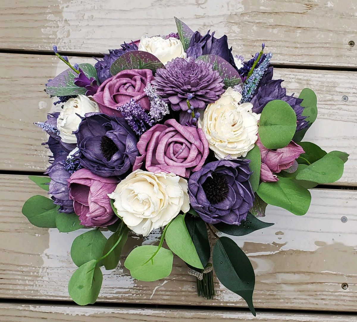 Purple White Bridal Bouquet Sola Wood Bride Wildflower Lavender Wedding  Flowers | Ebay