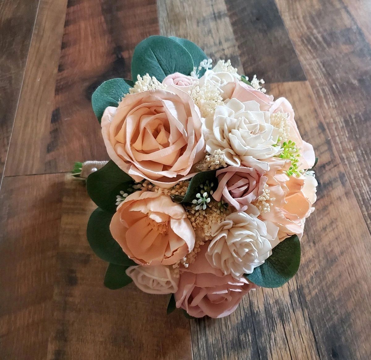 Blush Peach Pink Bridal Bouquet Sola Wood Flower Dusty Rose Wedding Flowers
