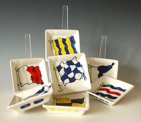 These 4”X4” Maritime Flag Dishes , A-Z
Meaning of flag on the reverse side. 
$14.00 Packaged.