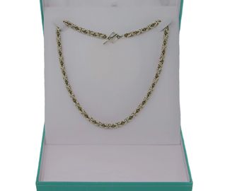 Handmade chainmaille necklace,  Byzantine weave, silver fill + green/gold titanium, gift box include