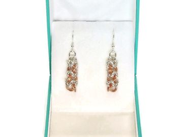 Handmade chainmaille earrings, Copper & silver fill earrings, sterling silver earwires, hypoallergen