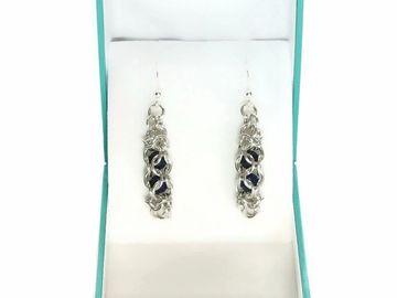 Handmade chainmaille earrings, handmade lapis lazuli earrings, natural gemstone earrings, December b