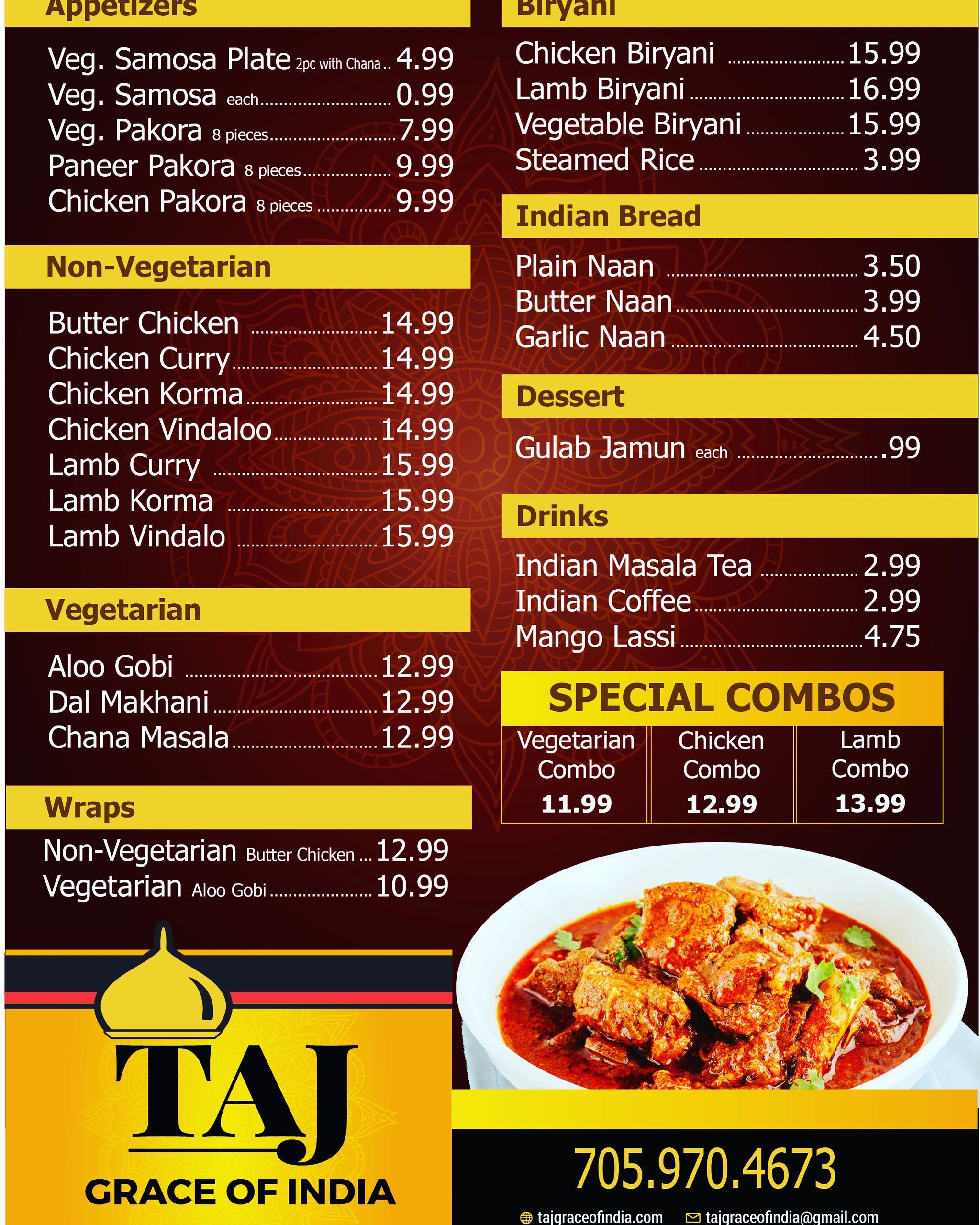FOOD TRAILER MENU Taj Grace Of India