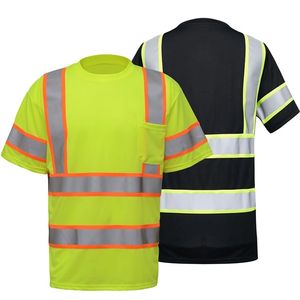 High-visibility safety shirts in neon yellow and black.