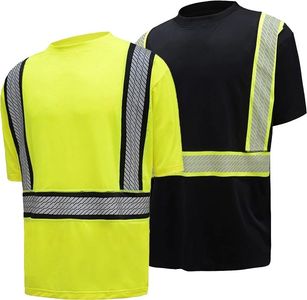 Two high-visibility safety shirts in yellow and black.