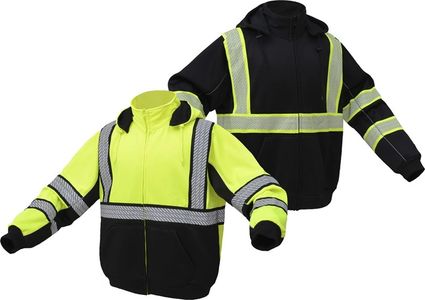 High-visibility safety jackets in yellow and black.