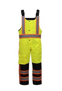 High-visibility work bib overalls with reflective strips.