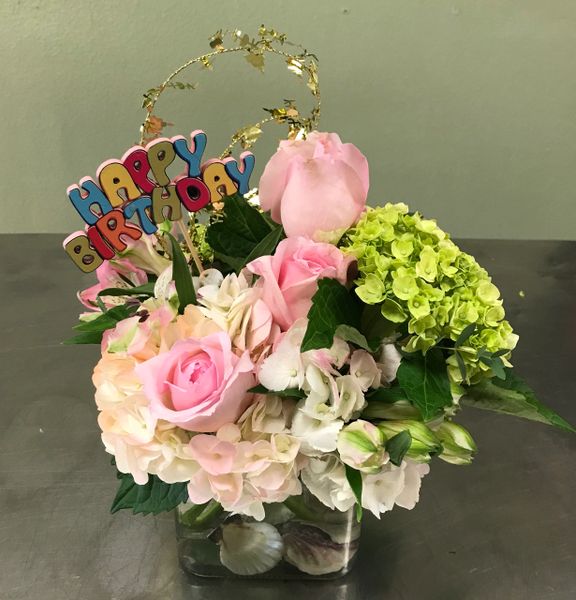 Charming Birthday -A Happy Birthday Bouquet in a glass vase