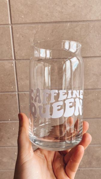 Caffeine Queen blue opal wrap 16oz or 20 oz Libbey beer can glass
