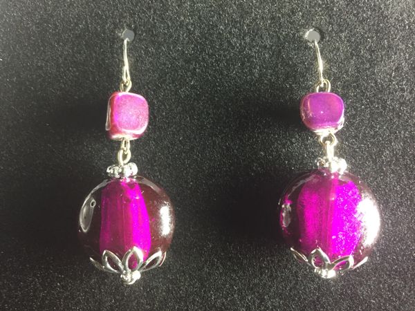 Purple Bead Dangle Earrings