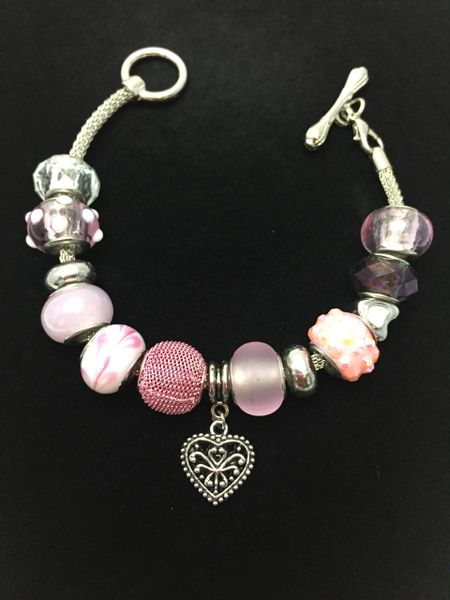 Silver Heart Beaded Toggle Bracelet