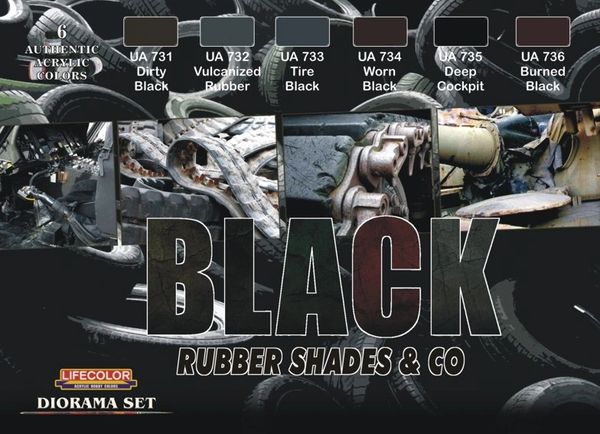 Black Rubber Shades Diorama Acrylic Set (6 22ml Bottles) - Lifecolor CS27