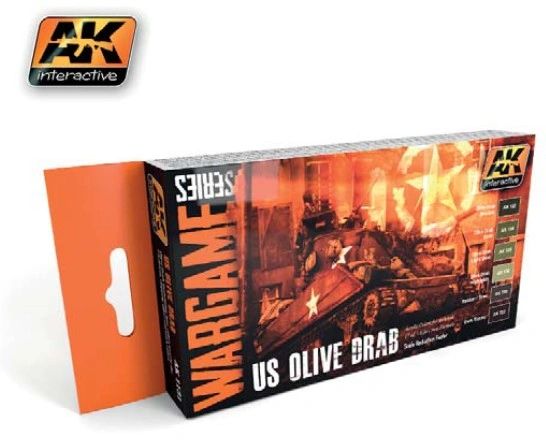 Wargame Series: US Olive Drab Acrylic Paint Set (6 Colors) 17ml Bottles - AK Interactive 1131