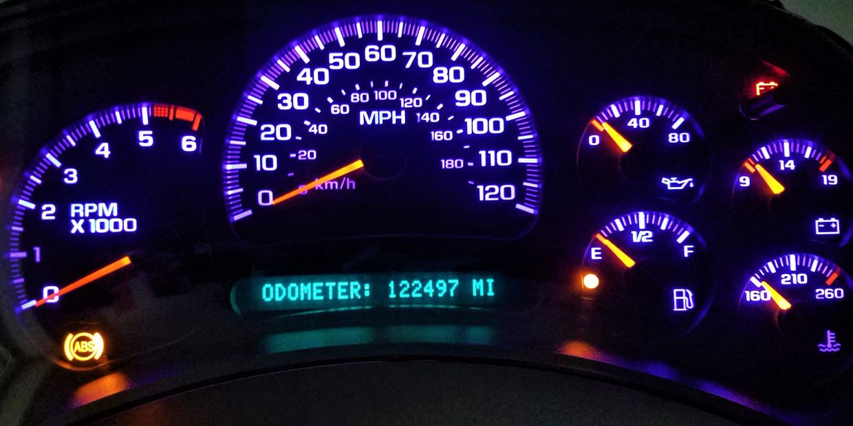 Purple LED back lighting on Tahoe instrument cluster