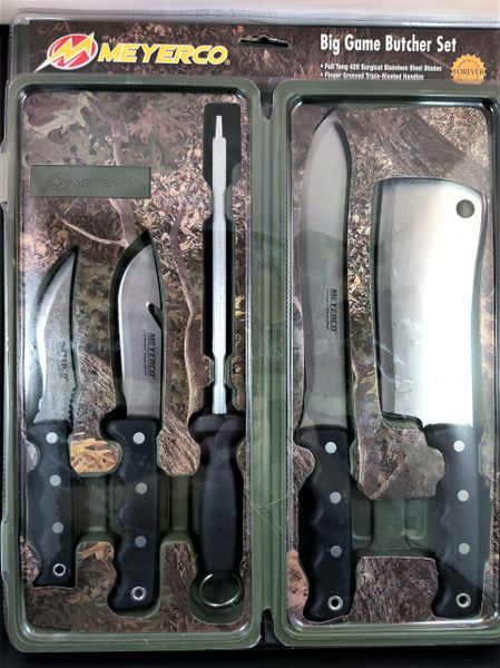 Meyerco Big Game Butcher Travel Set with 4 Knives and Sharpening Steel in Case
