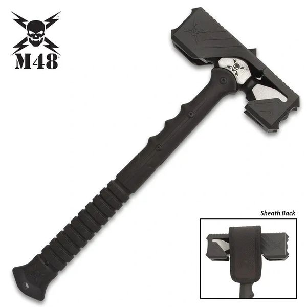 M48 Double-Headed War Hammer With Sheath - 2Cr13 Stainless Steel Head, Injection Molded Handle - Length 17”