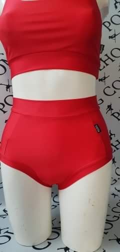 Bright red high waisted panel pant