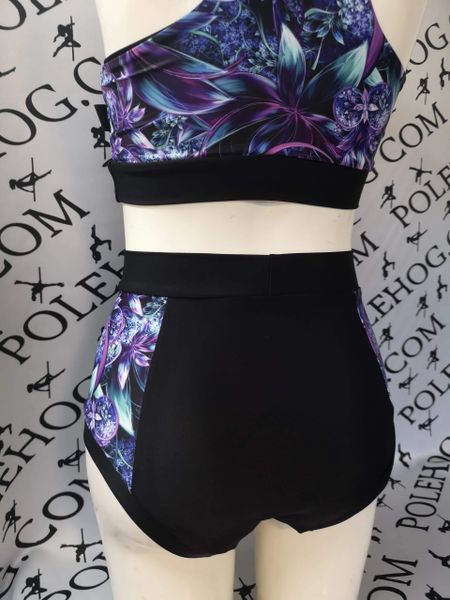 Purple fantasy flowers (side) high waisted fitted pant