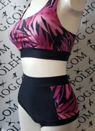 Pink palms (side) high waisted fitted pant