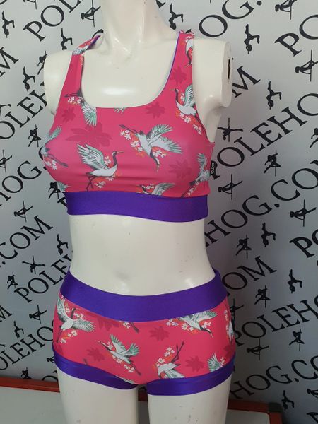 Pink crane racer back top