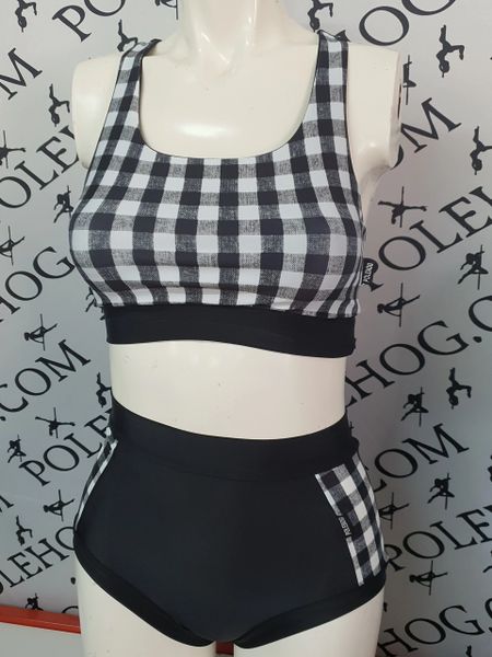 Black gingham (side) high waisted fitted pant