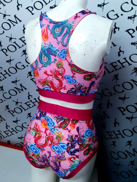 Pink Chinese dragon (full) high waisted fitted pant