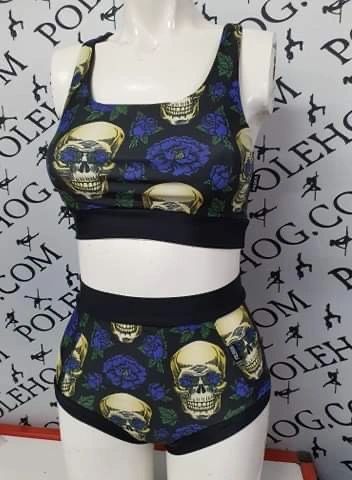 Peony skulls (full) high waisted fitted pant