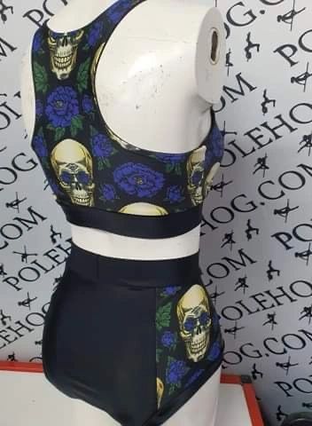 Peony skulls (side) high waisted fitted pant