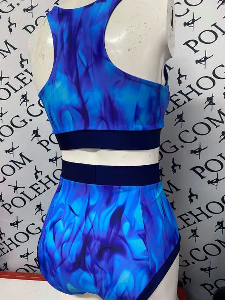 Blue fire lycra (full) high waisted fitted pant