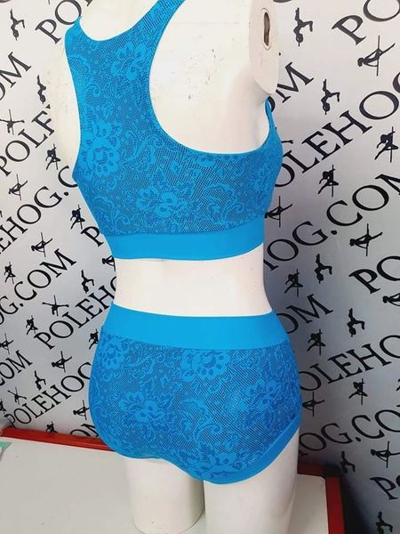 Blue Foiled lace bottoms recycled lycra bands.