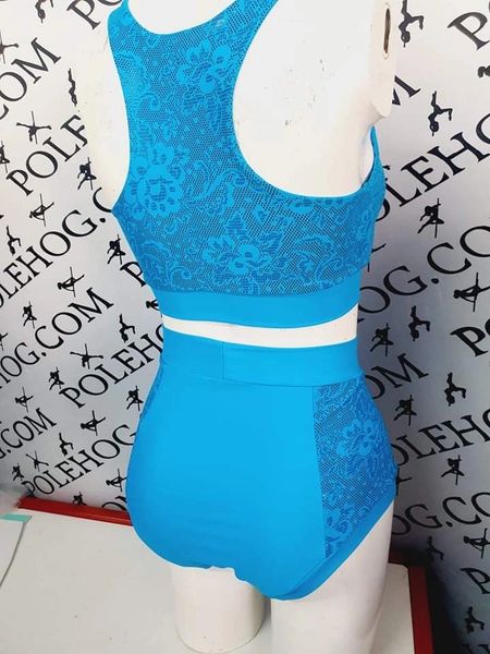 Blue Foiled lace (side) high waisted fitted pant