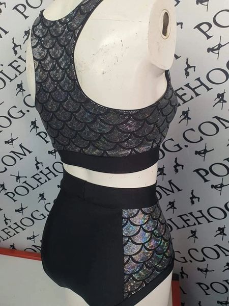 Silver holographic mermaid (side) high waisted panel pant