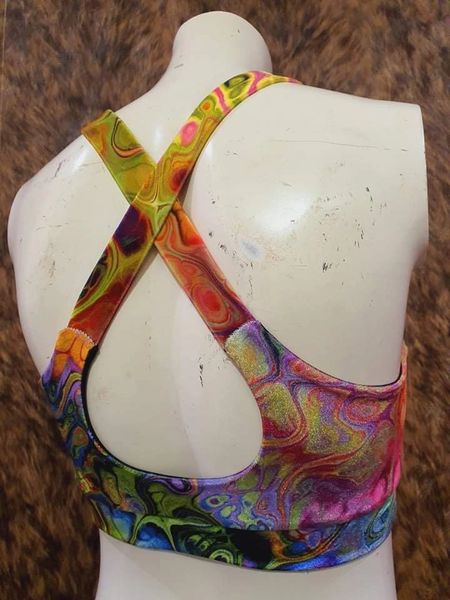 Rainbow oil slick smooth velvet rouched front x back