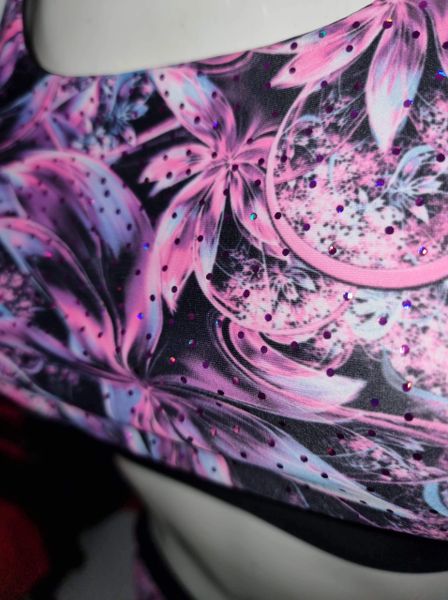 Pink fantasy flowers with holographic foil racer back