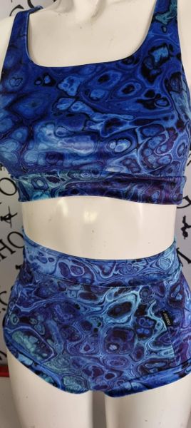 Blue oil slick VELVET (full) high waisted panel pant