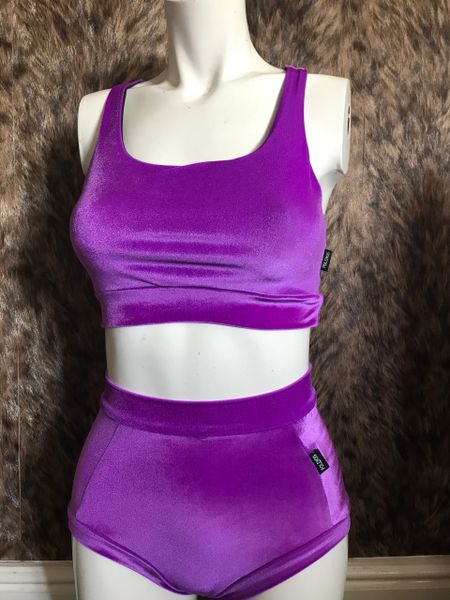Purple smooth velvet (full) high waisted panel pant