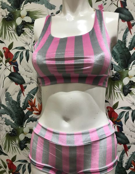 Silver & pink stripe VELVET bottoms