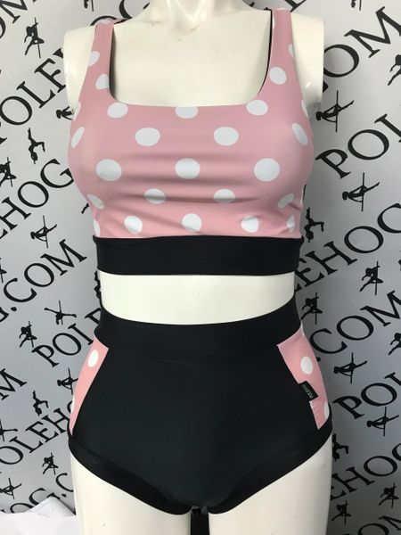 Dusky pink dots (side) high waisted fitted pant