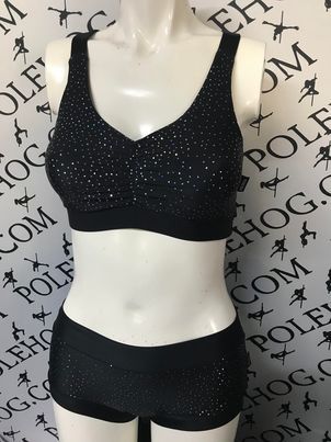 black holographic twinkle rouched front xback