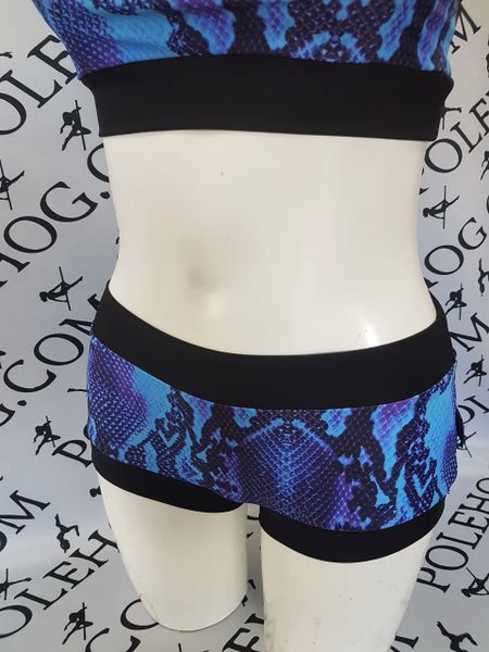 Blue snake print bottoms.