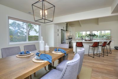 Dining room of a home with the kitchen island