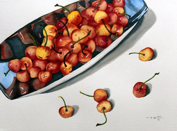 Cherries in Silver Dish
