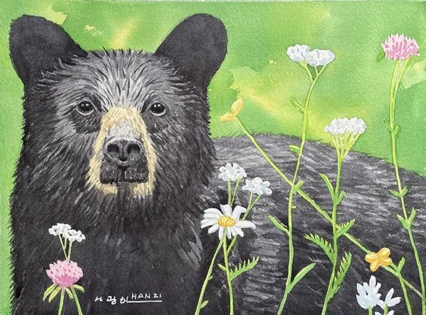 Black Bear - Flowers - Framed - Local Pick Up Only