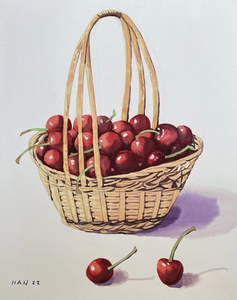 Cherries in a Basket - Vertical