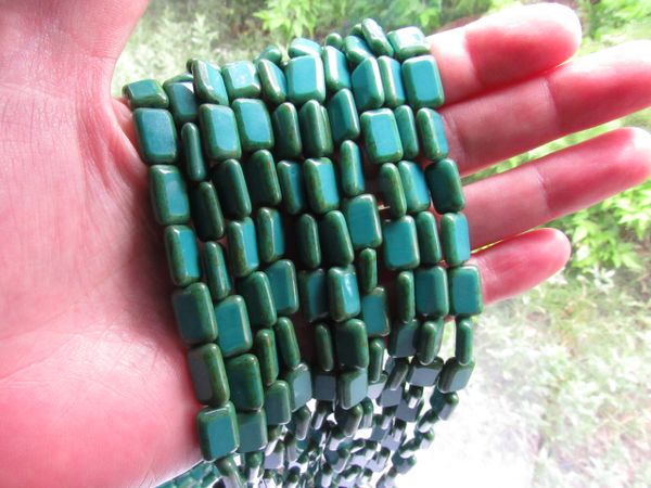 12/8mm Table Cut BEADS CZECH GLASS Rectangle Opaque Persian Turquoise Picasso Strand Window bead supply